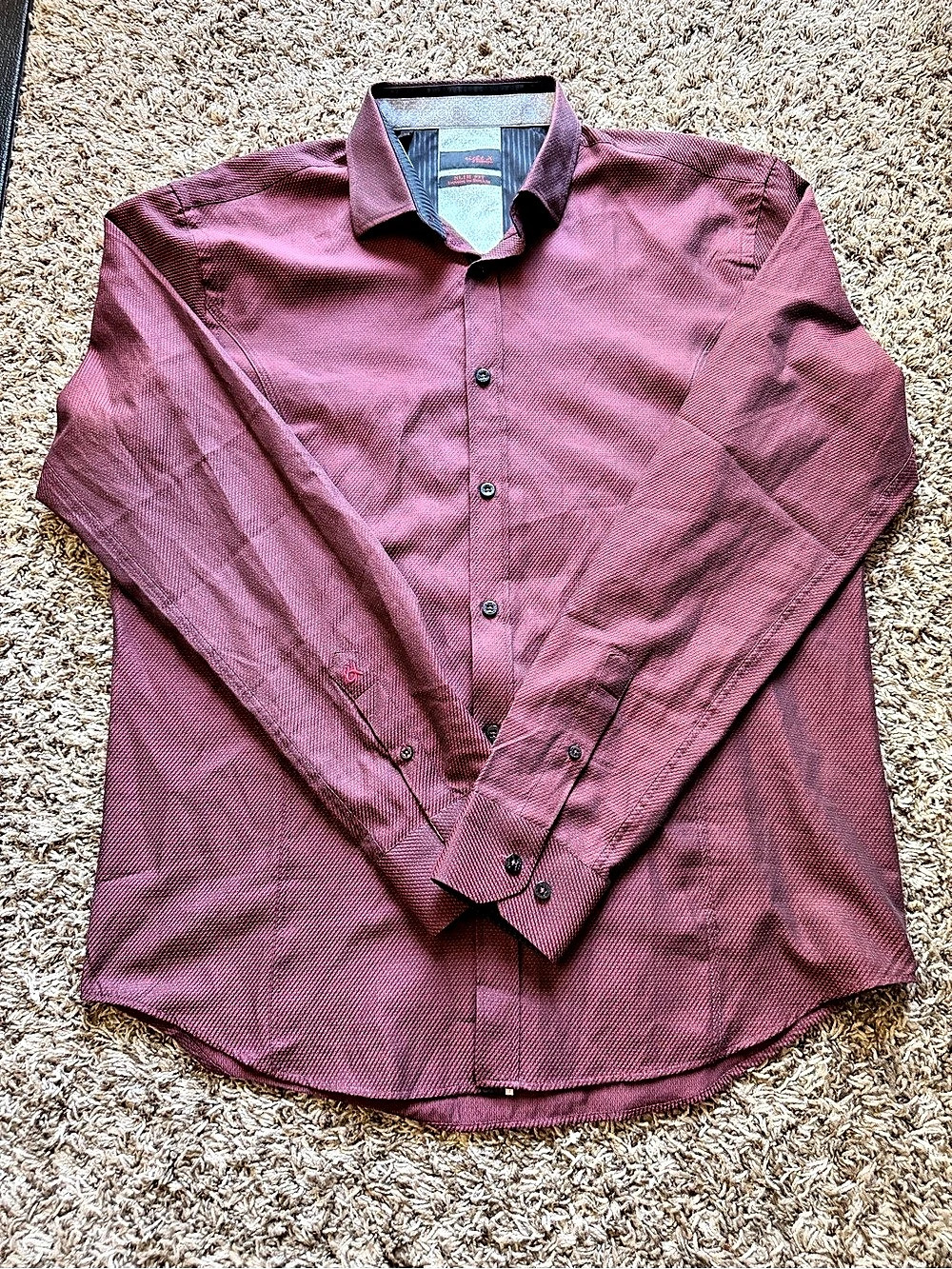 Eight X Premium Buckle Exclusive Burgundy Slim Fit Button Down XL
